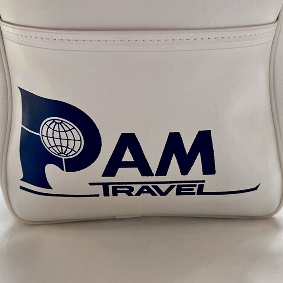 Pam Travel Original Vtg Tote Carry On Bag White Blue Shoulder Strap Airlines - Picture 5 of 8